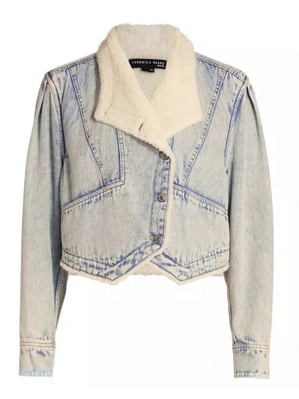 Veronica Beard Neena Light Wash Denim Jacket with Cream Sherpa Trim